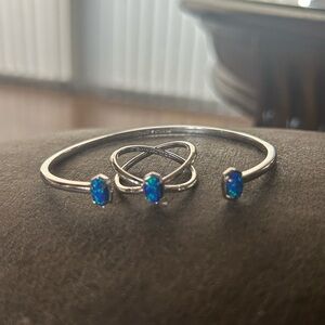 Elegant Silver and Blue Kendra Scott Jewelry Set bracelet and ring size 8